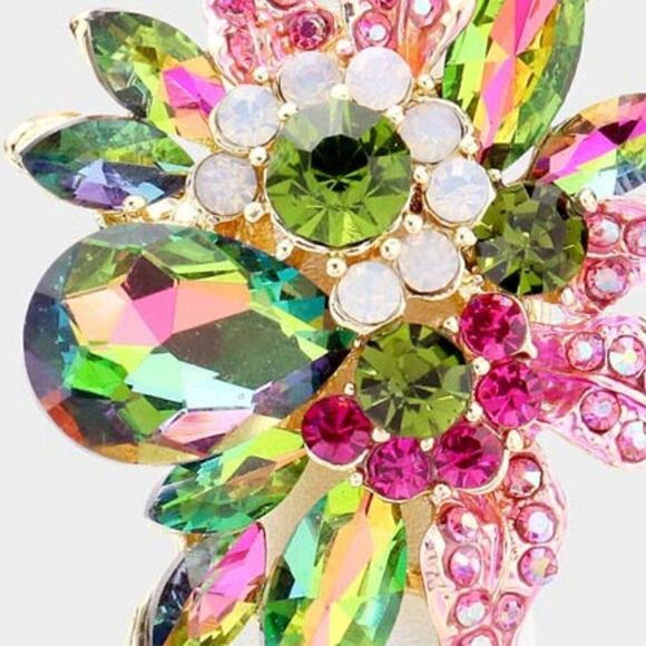 Floral Vitrail Multi Stone Stretch Ring - Picture 3 of 6